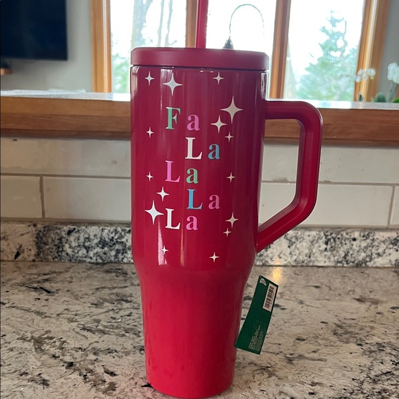 Sleigh Bell Bistro Other - Red 'Fa La La' Holiday Travel Tumbler with Handle